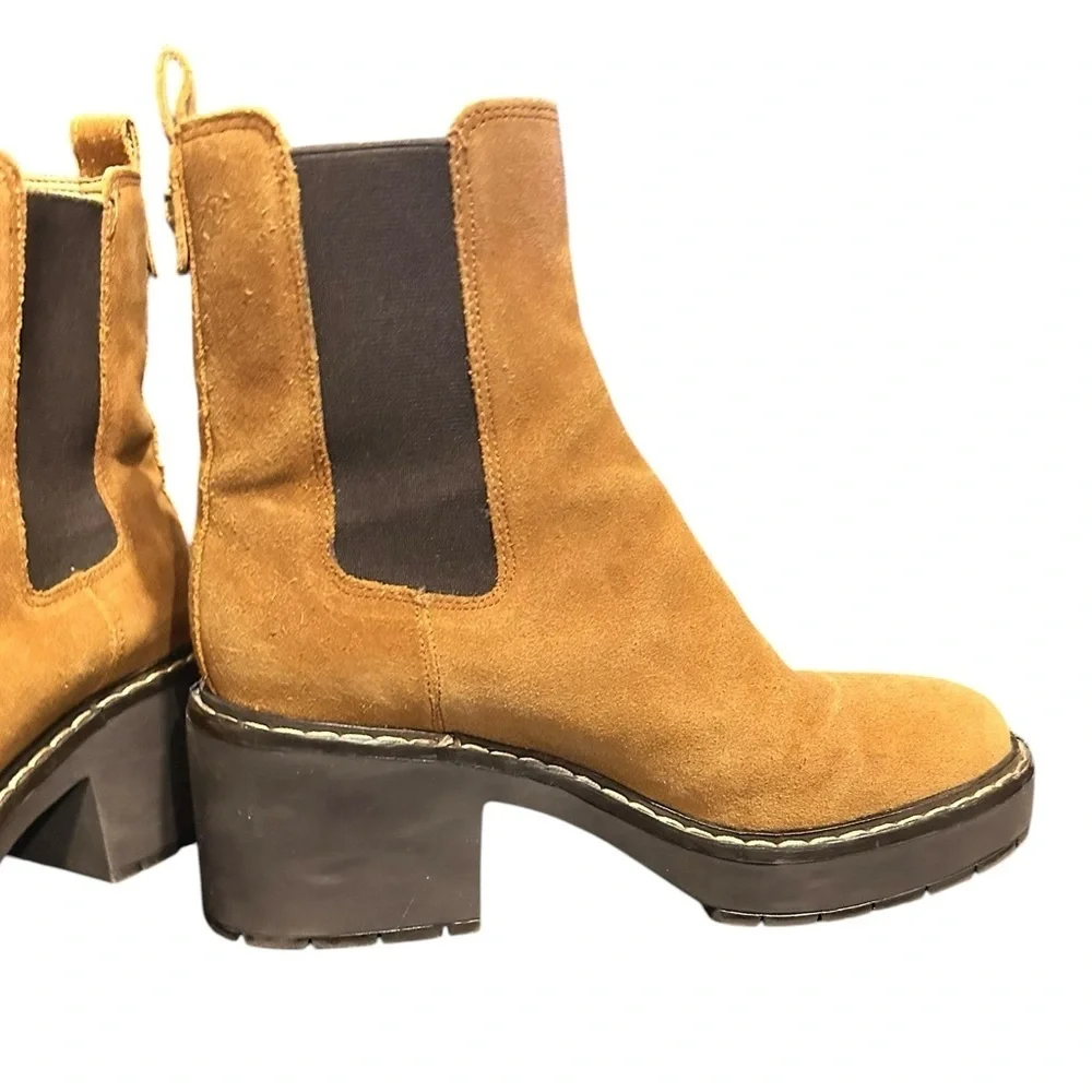 Sam Edelman Anderson Chelsie Boots Chestnut Tan Brown Suede Leather Chunky W7.5
